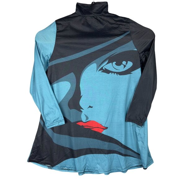 Misslook Graphic Tunic Womens M Turtleneck Long-Sleeve Face Print - Picture 1 of 10
